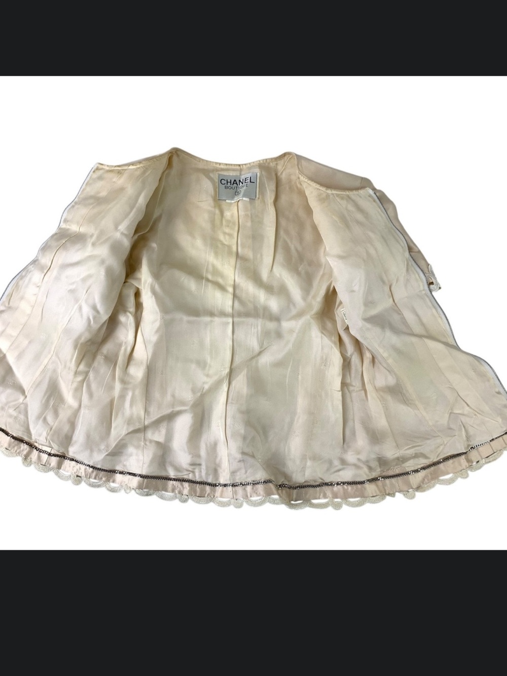 CHANEL Cream Silk Short Sleeve Top with Embroidered Loop Trim - Picture 7 of 16